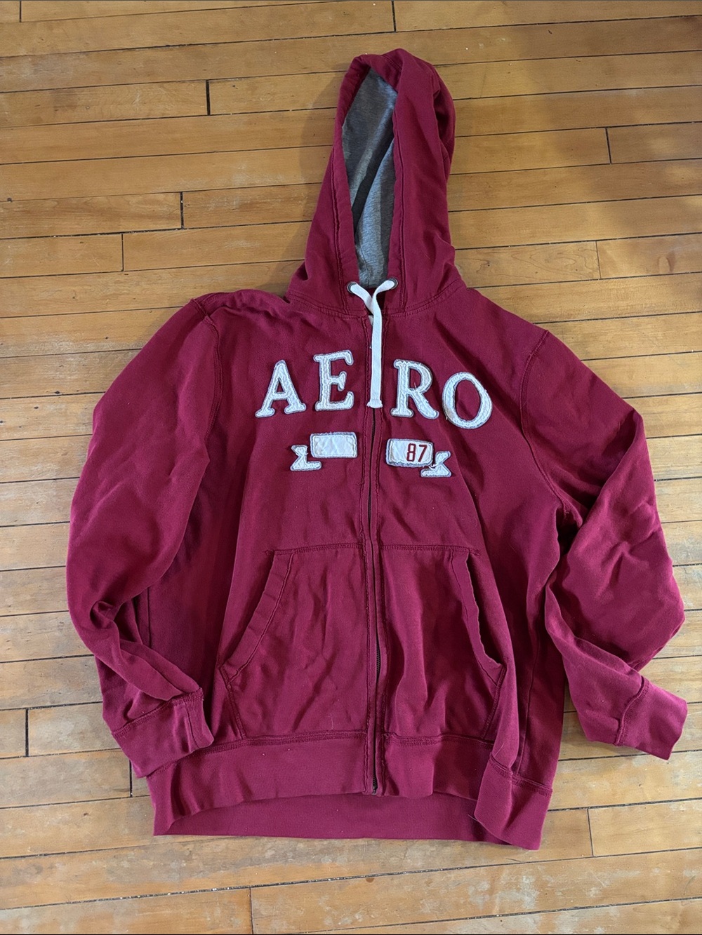 Aeropostale Burgundy Hooded Zip Sweatshirt with White Logo